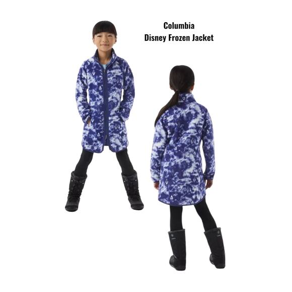 Columbia Frozen II Elsa Fleece Jacket Girls M 10/12 Blue Zipper Front Pockets - Picture 1 of 9
